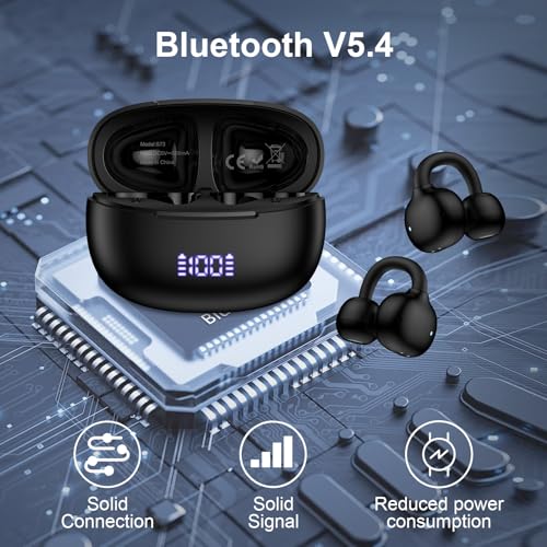 Wireless Open Ear Earbuds for Samsung Galaxy S26 Ultra S25 A17 A16 with Mic | Bluetooth 5.4 Headphones Noise Cancelling Clip-On Earbuds with LED Display IPX7 Waterproof in Ear Earphones for Sport Workout