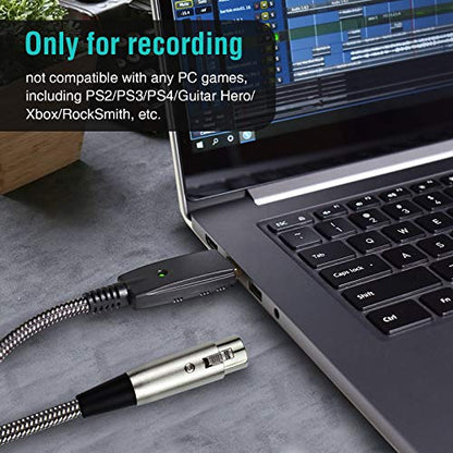 Microphone XLR Female to Computer USB Cable, 10 Feet Computer USB to XLR Female Mic Cord Adapter, Nylon Braided, Noise Free, for Laptop PC Recording, Livestream, Broadcast
