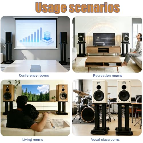 Heavy Duty Bookshelf Speakers Stand Pair, 110lbs(Black, 19.7in) | Floor Speaker Stands for Home Theater/Studio, Surround Sound, Bookshelf/Satellite Speakers, Large Base, Anti-Slip Pads - size: 19.7in