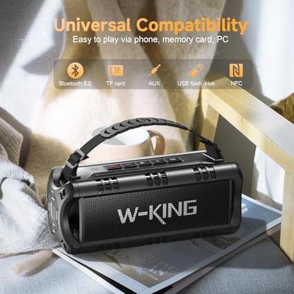 W-KING Portable Bluetooth Speaker Loud Wireless 60W Peak Waterproof Outdoor | IPX6 Rugged Floating Shower Boombox, 24H Playtime, EQ, 2 Pair, AUX TF USB Playback, 30W Powerful Bass for Party Camping Pool