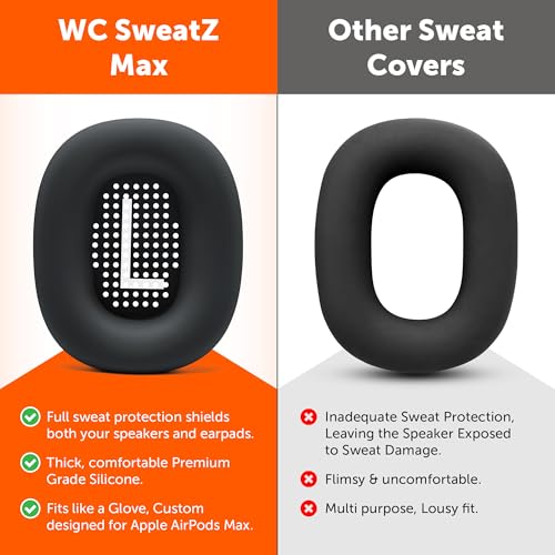 WC SweatZ Max - Patented Silicone Sweat Covers for AirPods Max 1 | Made by Wicked Cushions | (Does Not Fit AirPods Max 2). Sweatproof, Full Earpad Protection | Black - color: Black