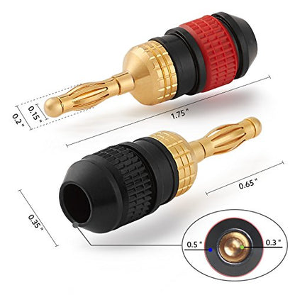 WGGE WG-008 24K Gold-Plated Safety Banana Plugs, 12 Pairs, 24 Plugs | 24K Gold-Plated Banana Plugs with Crimping Teeth and Ring-Lock Grip for Secure Speaker Wire Connections, Up to 8 AWG - size: 12 Pairs (24 plugs)