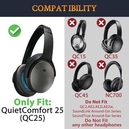 SOULWIT Replacement Kit for Bose QC25 - Black | Ear Pads + Headband + Silicone Sweat Cover - color: Black