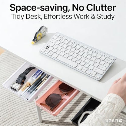 Under Desk Drawer Organizer – Self-Adhesive Hidden Storage Tray for Office & Home, Large Capacity, No Drilling, Available in White & Black - color: White