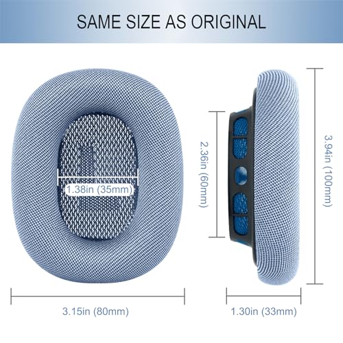 GEVO Upgraded Ear Cushions Replacement Earpads for AirPods Max 1 & 2 Headphones, Mesh Fabric Ear Pads Ear Covers Cups with Memory Foam and Magnet for AirPods Max 1 & 2 (Sky Blue) - color: Sky Blue