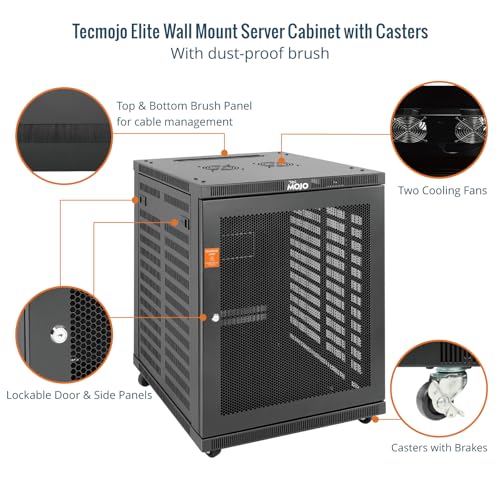 Tecmojo 15U Wall Mount Rack,15U Rack 23.6 Inch Depth,Hold Up to 176 Lbs,Enclosed Wall Mount Rack with 2 Colling Fans,for 19 Inch Network,Server and AV Gear,Mesh Door(Elite Collection) - size: 15U/23.6in Depth/Mesh Door