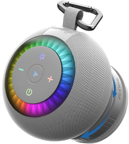 Bluetooth Shower Speaker IPX7 Waterproof: Removable Suction Cup, Grey | 360° Surround Sound, Vacuum-Lock, RGB Light, Portable Wireless Speaker for Beach, Pool, Kayak, Gifts for Adults Teens