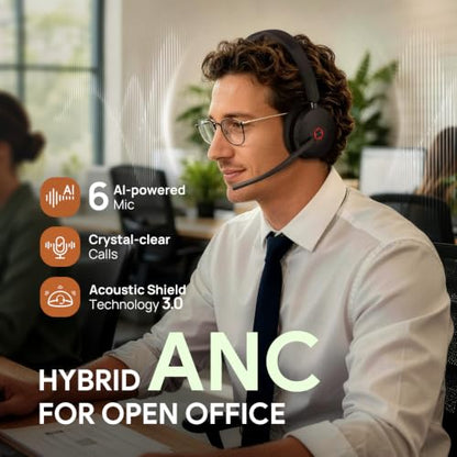 Yealink BH74 ANC Wireless Headset with Mic for Work, Bluetooth Headset Noise Cancelling with 6 AI Microphone,32H Battery Life & Mute Button,Microsoft Teams Premium Open Office Certified for PC - color: Black (Teams), style: BH74