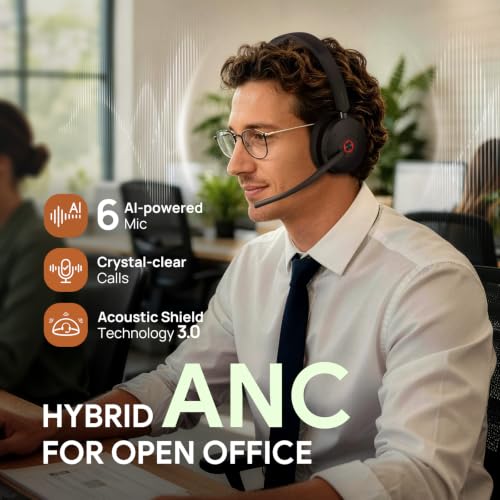 Yealink BH74 ANC Wireless Headset with Mic for Work, Bluetooth Headset Noise Cancelling with 6 AI Microphone,32H Battery Life & Mute Button,Microsoft Teams Premium Open Office Certified,UC Compatible - color: Black (UC), style: BH74