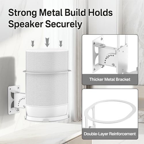 2 Pack Adjustable Speaker Wall Mount for Sonos Move and Sonos Move 2, Wall Mounted Bracket, Adjustable Tilt and Swivel, Space Saving Speaker Holder, White - color: White, size: 2 Pack