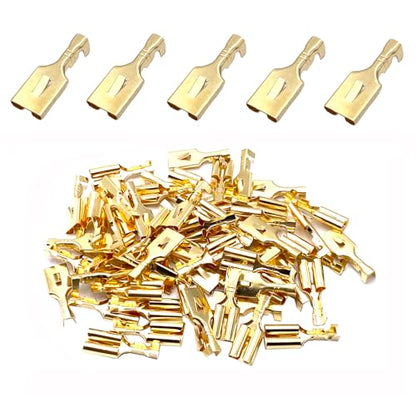 150 Pcs 7.8mm Female Spade Connectors, Copper Non Insulated Quick Splice Crimp Terminals for Relay Car Audio Speaker Electrical Wiring
