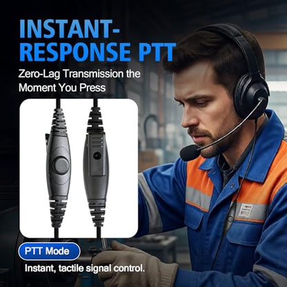 WODASEN Single Over The Ear Headset Noise Canceling Overhead Headphones with Boom Mic PTT for Hytera BD502 BD502i BD552i BD612i PD502 PD502i PD402i PD482i PD562i HYT TC-508 RCA RDR2500 Walkie Talkie