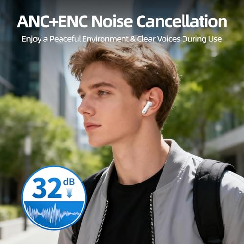 Wireless Earbuds, 100H Bluetooth 5.4 Headphones, ENC+ ANC Noise Cancelling Touch Control True Wireless Bluetooth Ear Buds,Stereo Deep Bass Bluetooth Headset for Sports/Workout/Gym(White) - color: White