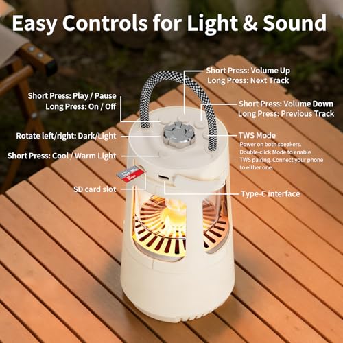 Revonext Camping Lantern Bluetooth Speaker, Rechargeable Waterproof Outdoor Lantern with 10W Stereo Sound, Adjustable Dual-Tone Light, TWS Pairing, Gift for Dad, Men, Outdoor Lovers(White) - color: White