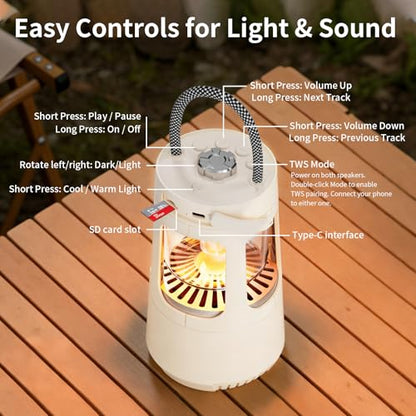 Revonext Camping Lantern Bluetooth Speaker, Rechargeable Waterproof Outdoor Lantern with 10W Stereo Sound, Adjustable Dual-Tone Light, TWS Pairing, Gift for Dad, Men, Outdoor Lovers(White) - color: White