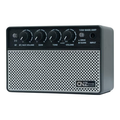 Rechargeable Wireless BT Mini Bass Guitar Amplifier 10 Watt Practice Amp 10,000Ah Battery, BT or Aux Input, Headphone Out, Clean, Gain, Tone & Volume Knobs, Dual Full Frequency Speakers