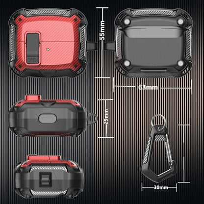 Compatible with Samsung Galaxy Buds 3 Pro Case/Bud3 Cover Lock Clip with Phone Stand for Men, Military Shell Galaxy Buds Pro 3/ Bud 3 Protective Armor Skin with with Cleaner Kit & Carabiner - color: ABlack/Red