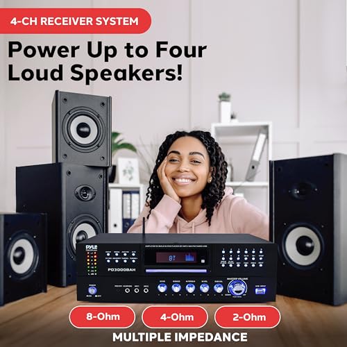 Pyle Home Theater Amplifier - 4000 Watt Wireless BT Streaming Audio/Video Receiver System with CD/DVD Player, AM/FM Radio, HDMI, and MP3/USB Compatibility - color: Deep Black