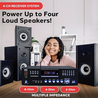 Pyle Home Theater Amplifier - 4000 Watt Wireless BT Streaming Audio/Video Receiver System with CD/DVD Player, AM/FM Radio, HDMI, and MP3/USB Compatibility - color: Deep Black