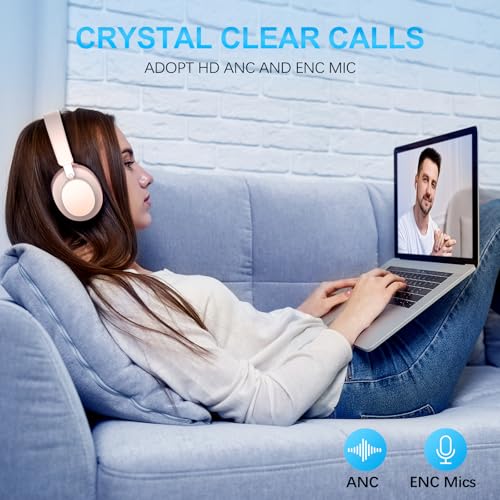 Over Ear Headphones Wireless Bluetooth, Noise Cancelling Headphones Bluetooth with Microphone, Cancelling Wireless Headphones Over Ear, 65h Playtime, Clear Calls, Comfort Fit For Travel (Pink) - color: Pink