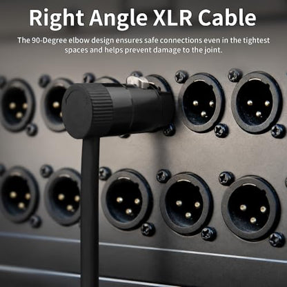 Right Angle XLR Microphone Cable 3ft, XLR Male to Female 2-Pack | 26AWG Oxygen-Free Copper (OFC) XLR Male to 90° XLR Female Cable for Sound Devices, Mixers, Audio Interface, Mixer Recorder