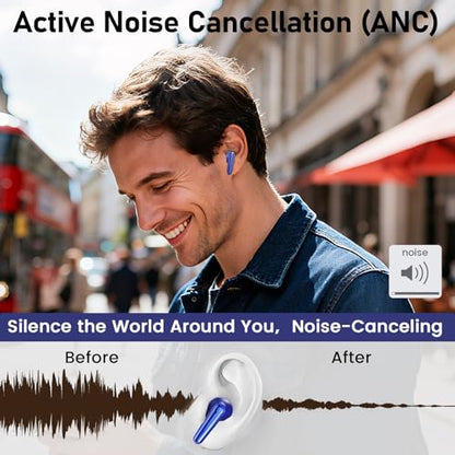 Wireless Earbuds 2 Pack, ANC in-Ear Bluetooth Headphones, Big Bass Durable, Lightweight Design for Noisy Factories, Gym, and Travel, 60 Hour Long Playtime (Dark Blue) - color: Dark Blue