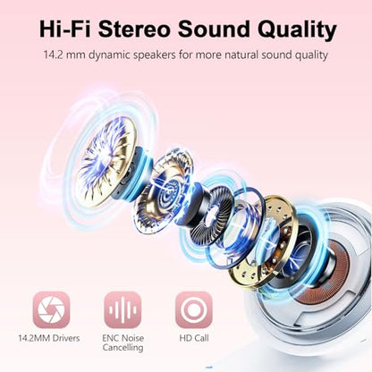 Wekily Wireless Earbuds, Bluetooth 5.3 Headphones LED Power Display, 2025 New Wireless Earphones, 4 ENC Noise Cancelling Mic, HiFi Stereo, 48H Playtime Mini Case IP7 Waterproof for iOS Android - color: Barbie Pink