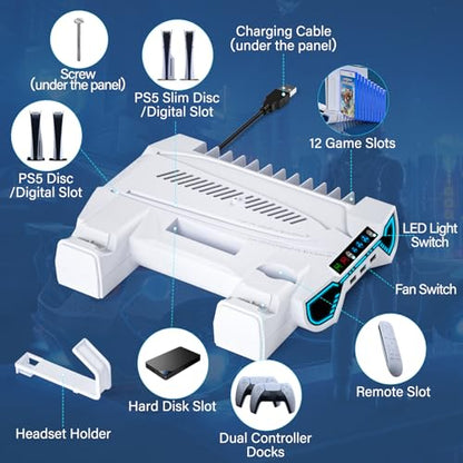 Cooling Station for PS5/Slim/Pro Standard Disc/Digital Console - color: White