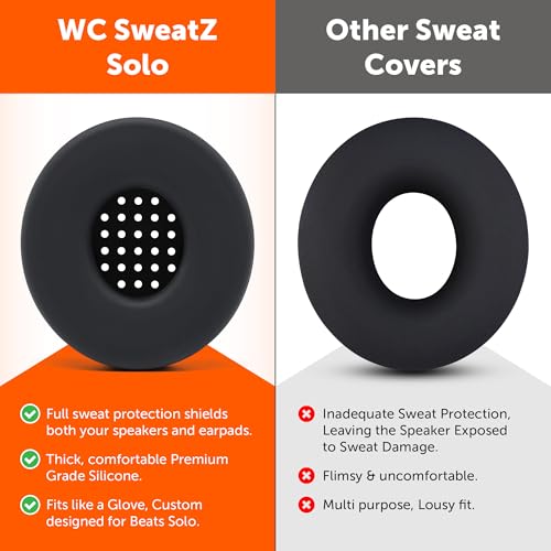 WC SweatZ Solo - Patented Earpad Sweat Covers for Beats Solo 4 & 3, Made by Wicked Cushions | Sweatproof & Machine Washable | Black - color: Black