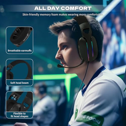 ATTACK SHARK L90 Over-Ear Wireless Gaming Headphone with Mic - Black | 2.4GHz/Bluetooth/Wired, 40mm Driver, 7.1 Surround Sound, Foldable, Ultra-Light, RGB, Customizable, Ergonomic, for PS4/PS5/PC - color: BLACK