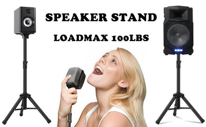 Universal Speaker Stand Tripod, Adjustable Height Range from 30 inches to 44 inches, can Support up to 100 pounds, Easy to Move, Strong Stability, Black Color
