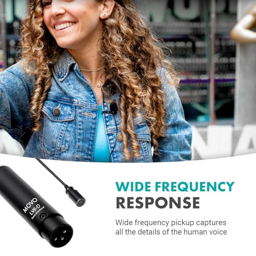 Movo LV8-D Broadcast-Quality XLR Lavalier Omni-Directional Wired Microphone with 12mm Mic Capsule for Accurate Voice Recording - Kit Includes Lapel Clip, Case and Windscreen