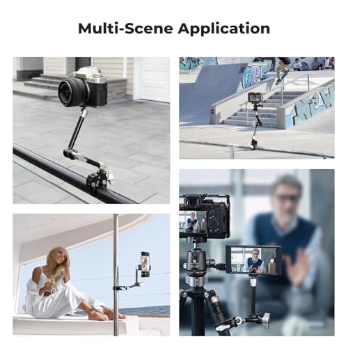 K&F CONCEPT 9.8" Magic Arm Clamp Kit with Dual 360° Ball Heads | Camera Arm Mount for Monitor, Flash, LED Light, Microphone, Camera Cage, Action Camera, Sliver, MS32 - size: 9.8-Inch