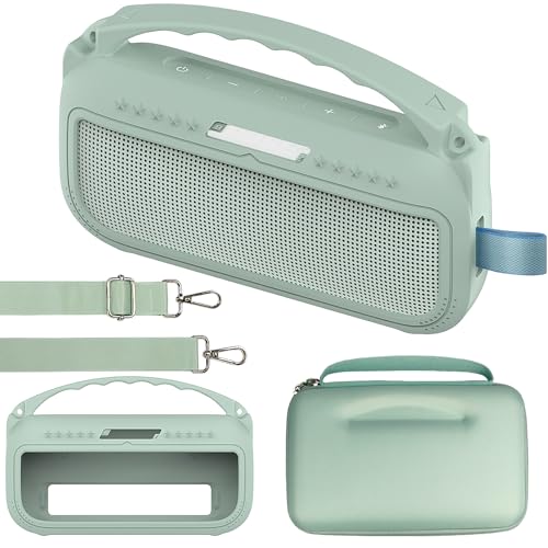 JCHPINE Silicone Cover and Carrying Case for Bose SoundLink Flex Speaker | Protective Cases with Handle and Shoulder Strap, Soft Silicone Cover and Hard Travel Case (Alpine Sage) - color: Alpine Sage Case