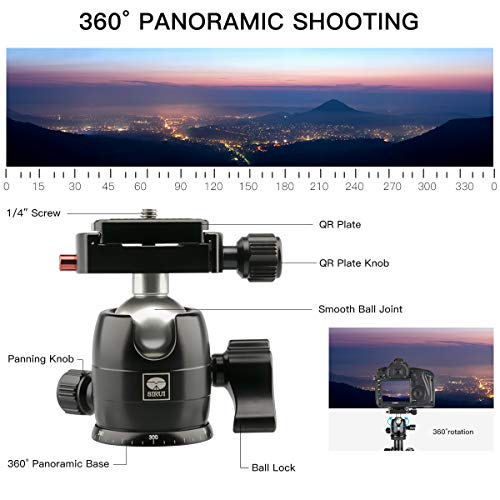 SIRUI Traveler 5AX 52″Aluminum Camera Tripod, 360° Panorama B-00K Ball Head and Arca Swiss Quick Release Plate, Folded Height 12.4", Load up to 6kg/13.2lbs - style: Traveler 5AX