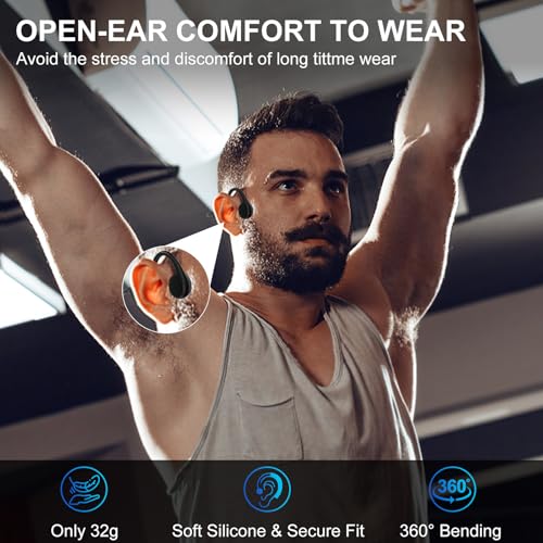 Swimming Headphones, IPX8 Waterproof Bone Conduction Headphone Wireless Underwater Earbuds with 32GB Memory for Swimming, Cycling, Marathon