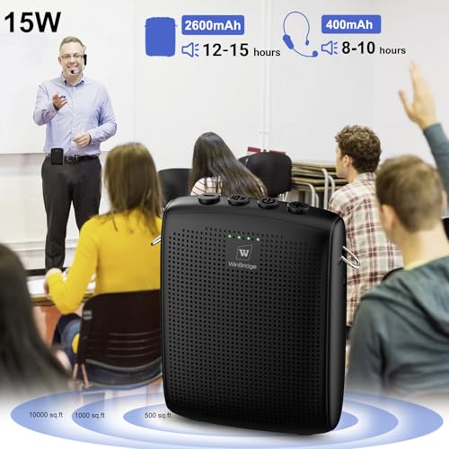 WinBridge Voice Amplifier with Bluetooth, Portable Speaker and Microphone | Wireless Mic Headset Speaker for Teachers, Tour Guide, Public Speaking, Fitness Instructors, Features Mute, 15W WB002 - color: Black