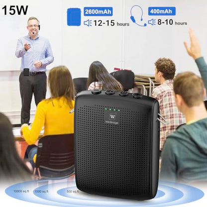 WinBridge Voice Amplifier with Bluetooth, Portable Speaker and Microphone | Wireless Mic Headset Speaker for Teachers, Tour Guide, Public Speaking, Fitness Instructors, Features Mute, 15W WB002 - color: Black