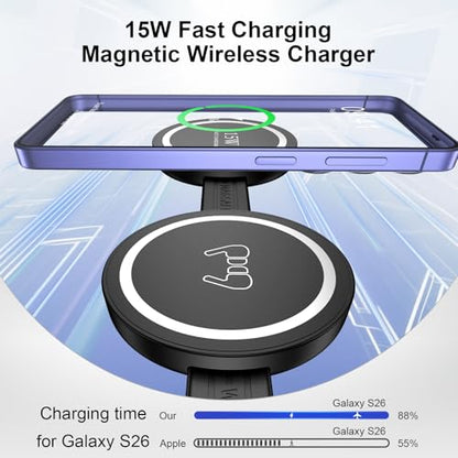 3 in 1 Wireless Charging Station Samsung, Foldable Wire Less Charging Pad for Samsung S26 S25 Ultra S24, Fast Charging Station Galaxy Watch8/7 Galaxy Buds4, Travel Charger for Samsung Multi Devices - color: Wireless Charger Black
