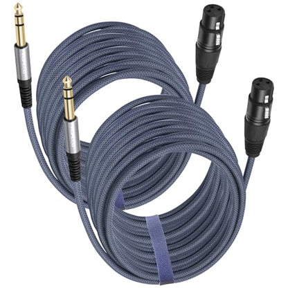 25FT 1/4 TRS Male to 3Pin XLR Female Microphone Cable,6.35mm TRS to XLR Female Braid Quarter inch Balanced Cable for Mixer Microphone Active Speakers-2 Pack - color: 1/4 TRS To XLR F, size: 25Feet(2Pack)