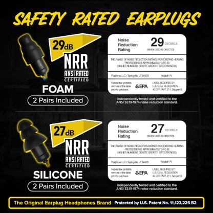 Plugfones Liberate 2.0 Bluetooth Hearing Protection Earplug Headphones | 29dB NRR Foam Ear Plugs, OSHA Compliant Safety Work Headphones, Wireless Earbuds, Mic, Construction, Factory, Black, Gray - color: Black/Gray
