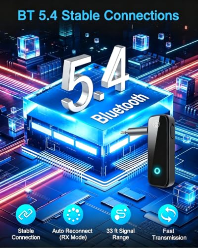 Bluetooth 5.4 Car Receiver, 2-in-1 Aux Bluetooth Adapter | 3.5mm Receiver Transmitter, Built-in Mic Hands-Free Calls Crystal Clear Sound, for Cars Headphones Home Stereo Speakers