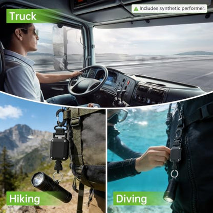 CB Mic Holder Retractable, Swivel Microphone Hanger for Truck Drivers | 31.5" steel cable auto-retracts. 360° swivel hook.Tool-Free.Smooth consistent retraction.D-rings & clip included.