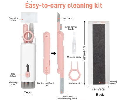 7 in 1 Cleaning Tools Kit for Airpods Pro 1 2 3 Multi-Function Cleaning Pen with Soft Brush Flocking Sponge for Bluetooth Earphones Earbuds & in-Ear Headphones Case Cleaner ﻿ (Pink) - color: Pink