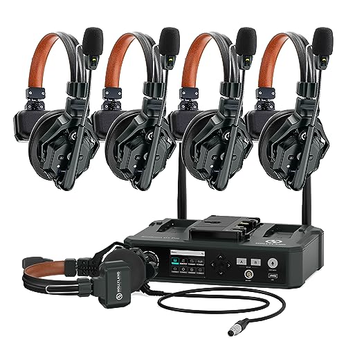 Hollyland Solidcom C1 PRO 5-Person Noise Cancelling Wireless Intercom Headset System w/HUB, 1100ft Full-Duplex 1.9GHz AB Group PTT Mute Expandable Comm Headset for Church Drone TV Film（G-Mount） - size: 4 Set HUB