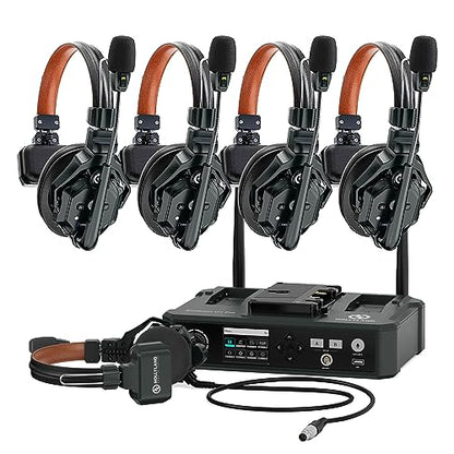 Hollyland Solidcom C1 PRO 5-Person Noise Cancelling Wireless Intercom Headset System w/HUB, 1100ft Full-Duplex 1.9GHz AB Group PTT Mute Expandable Comm Headset for Church Drone TV Film（G-Mount） - size: 4 Set HUB