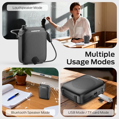 Monster Phonic 20 Voice Amplifier, 15W Portable Voice Amplifier for Teachers, Bluetooth 6.0 PA Speaker with Wired Microphone, Portable Microphone and Speaker for Classroom & Outdoor Use