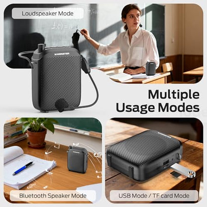 Monster Phonic 20 Voice Amplifier, 15W Portable Voice Amplifier for Teachers, Bluetooth 6.0 PA Speaker with Wired Microphone, Portable Microphone and Speaker for Classroom & Outdoor Use