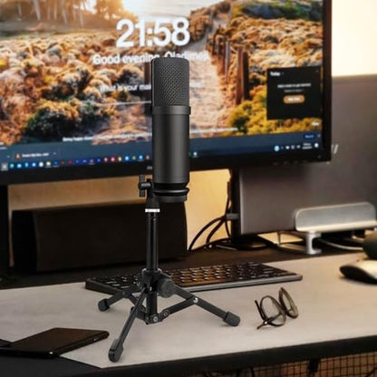 GEEKRIA for Creators Tabletop Tripod Mic Stand, Desktop Mic Stand with Foldable Non-Slip Feet, Compatible with Behringer XM8500, C-1, CAD Audio GXL2200, Marantz Pro MPM-1000, Nady SCM-1000