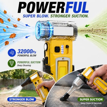 Compressed Air Duster, Cordless Rechargeable 7-in-1 Air Duster, 2 Battery 8000mAh 300000RPM, Variable Speed Electric Dust Remover for Keyboard PC Computer Car Vents Cleaning